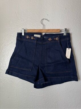 Pilcro Navy Blue High-Rise Utility Denim Shorts
